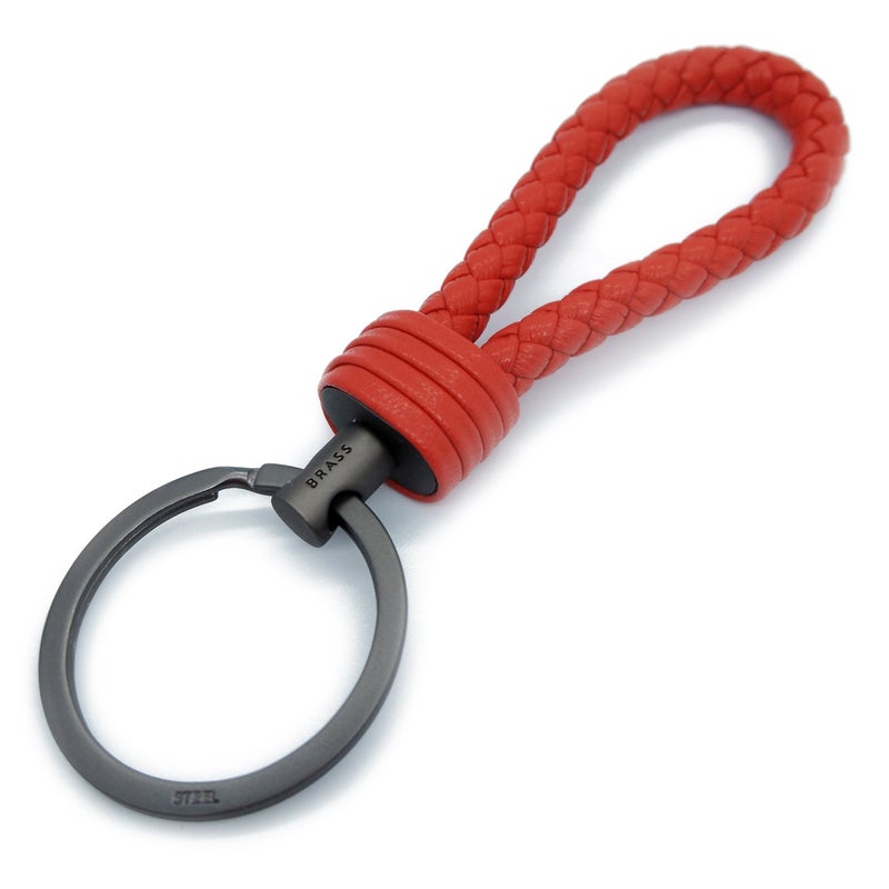 LABEN Key Chain Lambskin Handwoven Genuine Leather Keychain - Red - Image 1